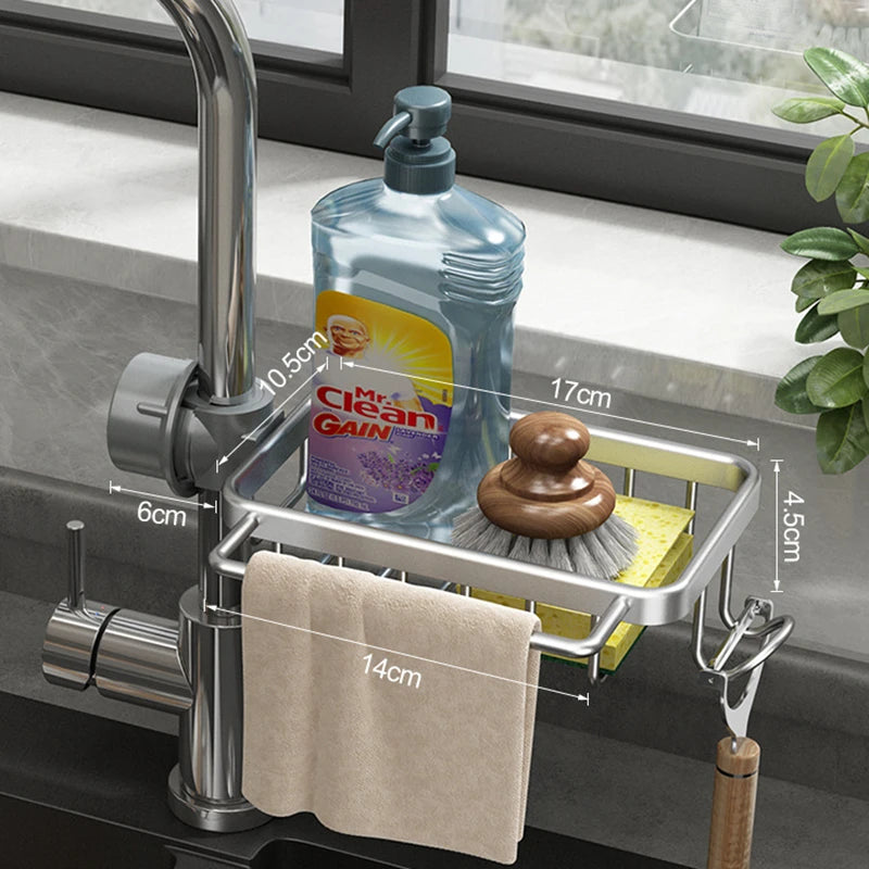 Aluminum Kitchen Sink Drain Rack - Sponge Storage, Soap Holder, Faucet Organizer, and Drainer Shelf for Bathroom Accessories