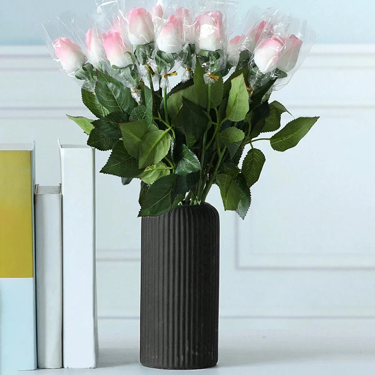 Striped Ceramic-Like Plastic Vase for Flowers, Decorative Floral Arrangement Display, Creative Little Flower Vase